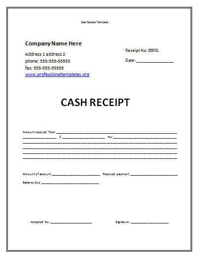 Cash Receipt Template Professional Word Templates